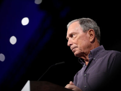 Former Mayor Michael Bloomberg speaks with attendees at the Presidential Gun Sense Forum at the Iowa Events Center in Des Moines, Iowa, August 10, 2019.