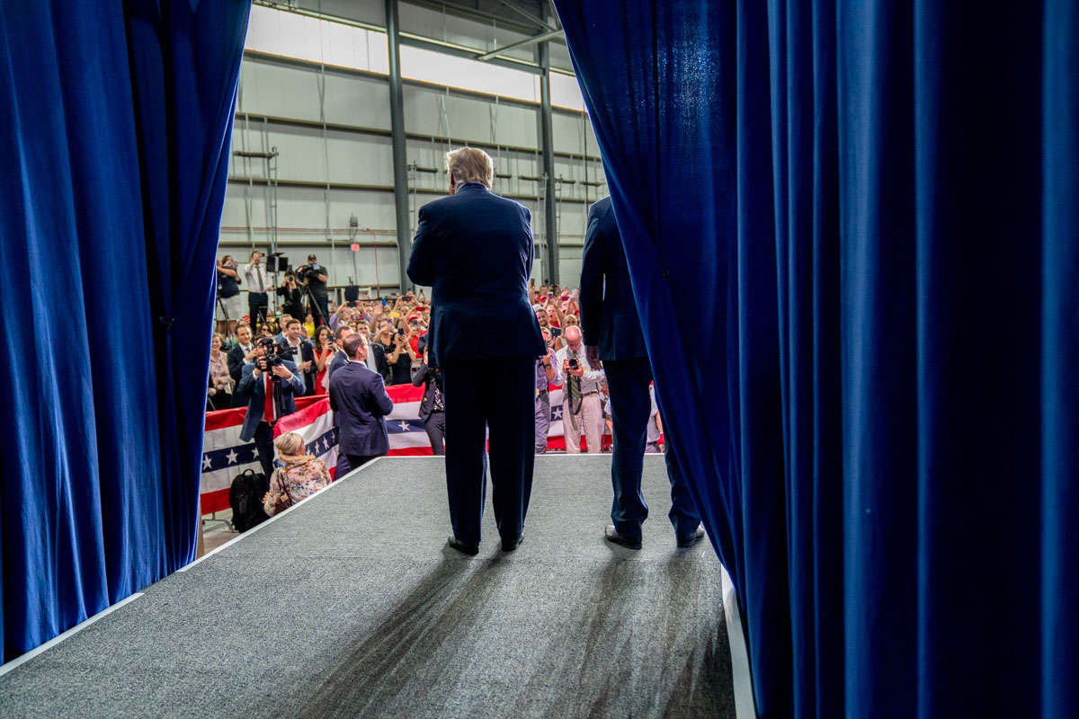 President Trump walks out on stage at the Pratt Industries plant opening in Wapakoneta, Ohio, on September 22, 2019.