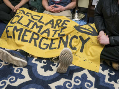 Extinction Rebellion protesters participate in a hunger strike in House Speaker Nancy Pelosi's Office in Longworth House Office Building on November 18, 2019, in Washington, D.C.