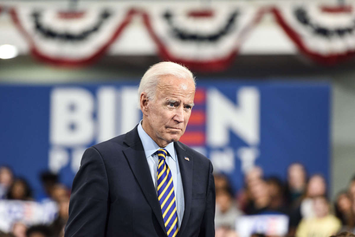 Joe Biden speaks to a crowd of supporters