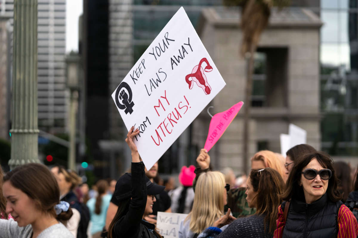 Women rights activists protest against restrictions on abortions in Los Angeles, California, on May 21, 2019.
