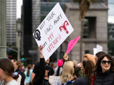 Women rights activists protest against restrictions on abortions in Los Angeles, California, on May 21, 2019.