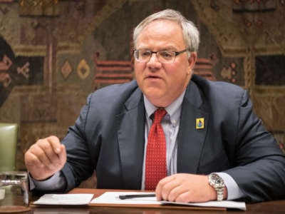 Interior Secretary David Bernhardt seen after the signing of a new Colorado River agreement in Santa Fe, New Mexico, September 27, 2017.