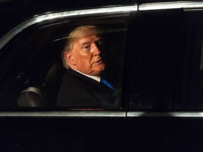 President Trump leaves 10 Downing Street after attending a reception for NATO leaders on December 3, 2019, in London, England.