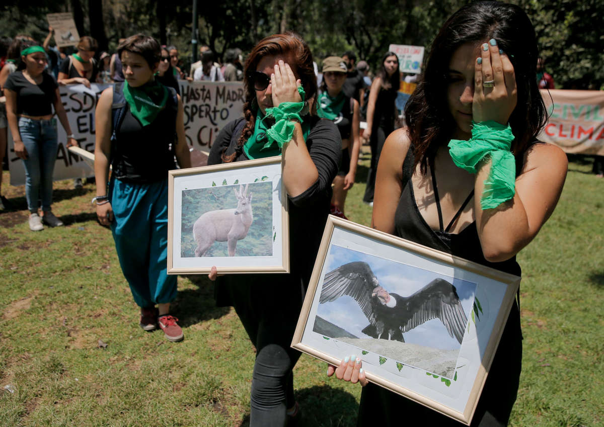 In Santiago, Chile, members of environmental organizations protest to demand urgent action on the climate crisis from world leaders attending the COP25 summit in Spain, on December 6, 2019.