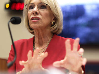 Secretary of Education Betsy DeVos testifies during a hearing before House Education and Labor Committee December 12, 2019, on Capitol Hill in Washington, D.C.