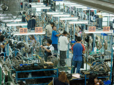 Steering wheel manufacturing at Delphi Delco Electronics de Mexico, a maquiladora plant across the U.S. border.