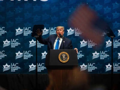 President Trump speaks at The Diplomat Conference Center for the Israeli-American Council Summit on December 7, 2019, in Hollywood, Florida.