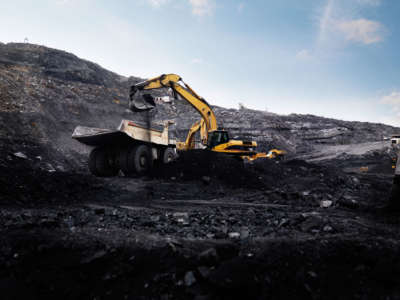 Equipment digs coal at a mine