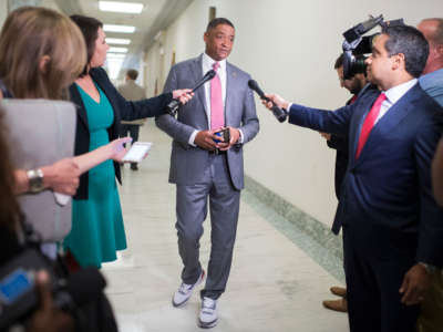 Rep. Cedric Richmond talks with reporters on September 12, 2019.
