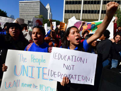 Students and supporters of Deferred Action for Childhood Arrivals (DACA) rally in downtown Los Angeles, California, on November 12, 2019.