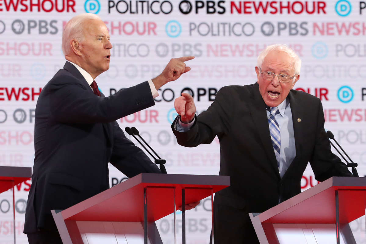 Bernie Sanders shouts at Joe Biden