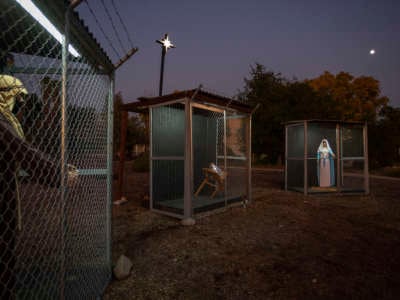 A Christmas nativity scene depicts Jesus, Mary and Joseph separated and caged, as asylum seekers detained by U.S. Immigration and Customs Enforcement, at Claremont United Methodist Church on December 9, 2019, in Claremont, California.