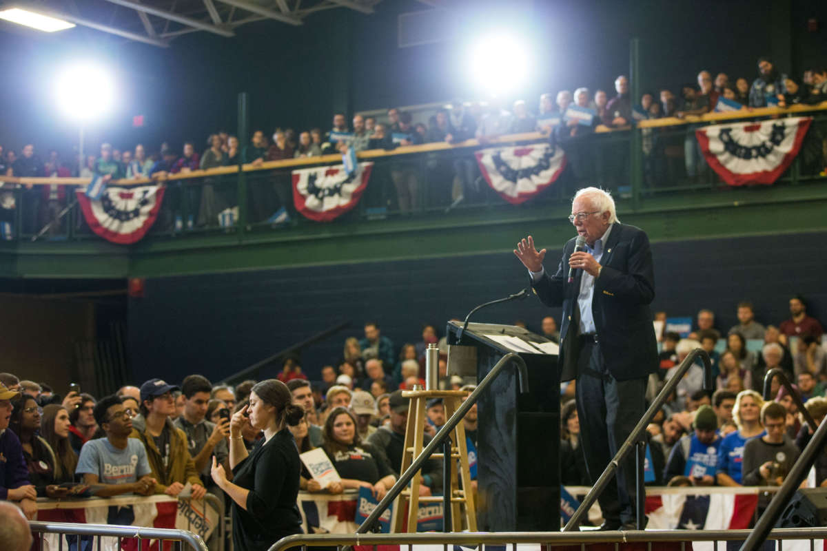 Democratic presidential candidate Sen. Bernie Sanders speaks during his event at Nashua Community College on December 13, 2019, in Nashua, New Hampshire.