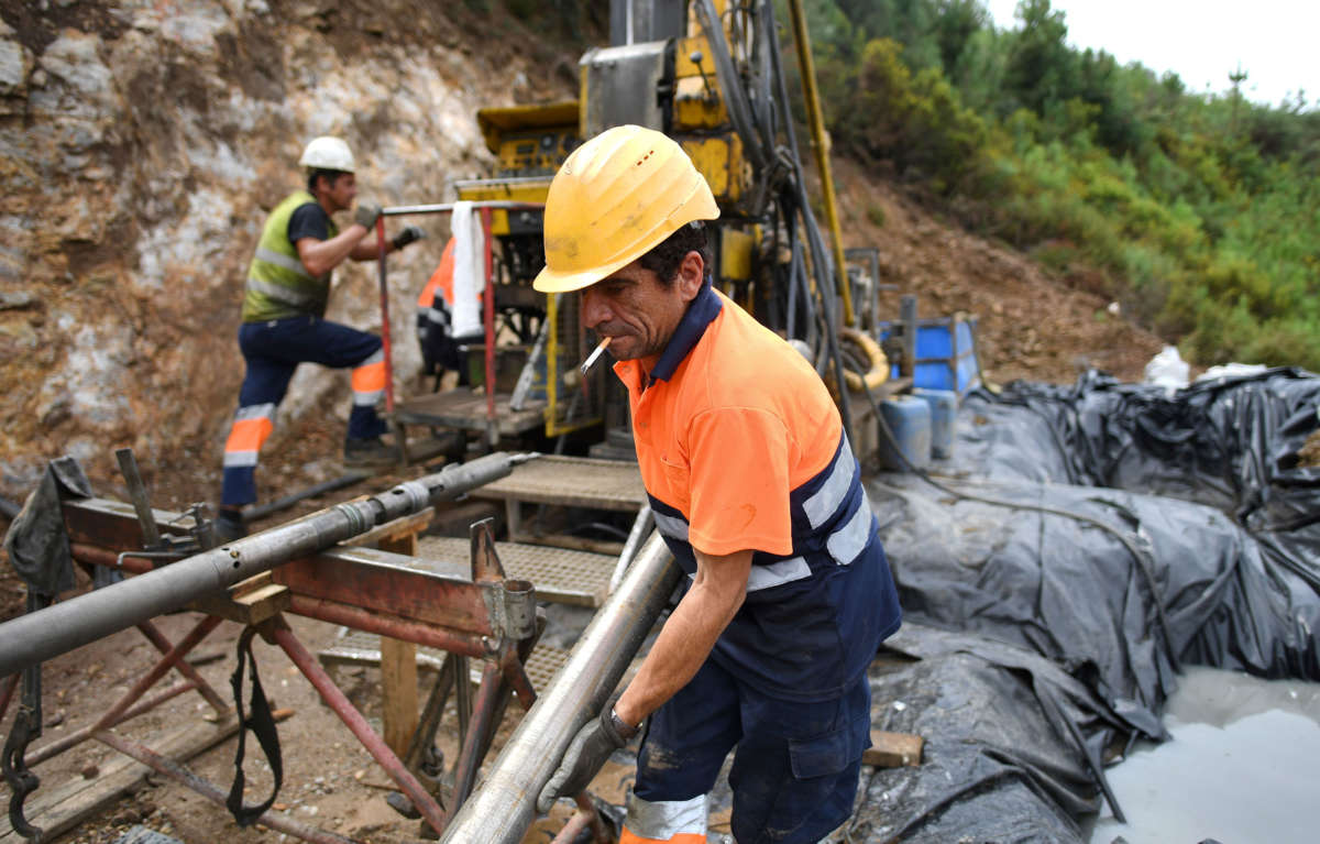 A worker operates a drilling rig at the Barroso mine near Boticas, northern Portugal, on September 3, 2018.