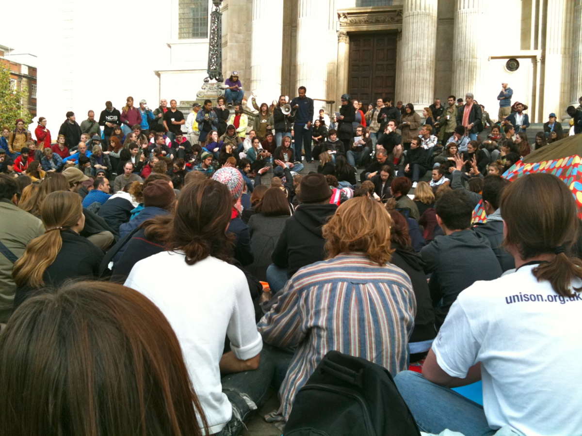 A Public assembly in Occupy London taken on October 2011.