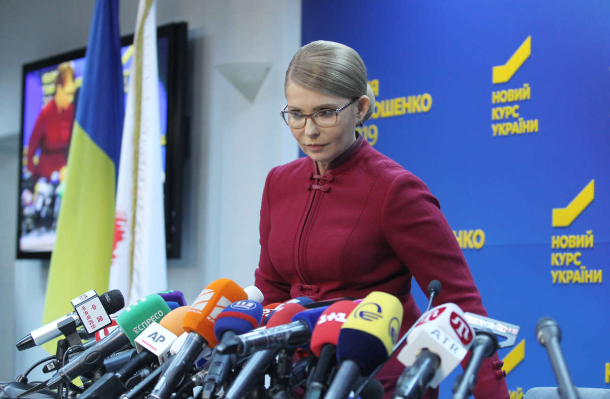 Yulia Tymoshenko arrives to her press-conference in Kiev, Ukraine, on April 2, 2019.