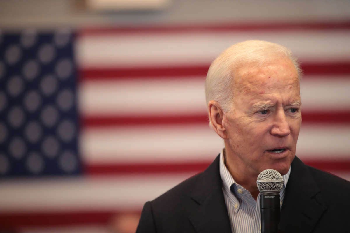 Democratic presidential candidate and former Vice President Joe Biden speaks during a campaign stop at the Water's Edge Nature Center on December 2, 2019, in Algona, Iowa.