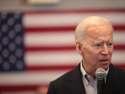 Democratic presidential candidate and former Vice President Joe Biden speaks during a campaign stop at the Water's Edge Nature Center on December 2, 2019, in Algona, Iowa.