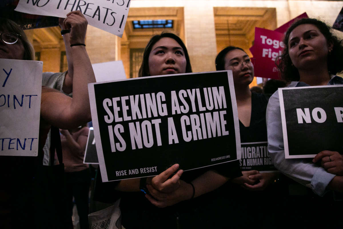 Hundreds of demonstrators gathered at New York's Grand Central Station on August 29, 2019, to denounce the Trump administration's immigrant detention and deportation policies.