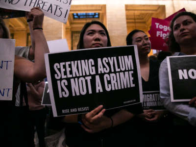 Hundreds of demonstrators gathered at New York's Grand Central Station on August 29, 2019, to denounce the Trump administration's immigrant detention and deportation policies.
