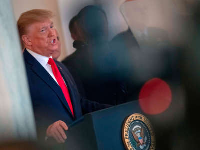 President Trump speaks about the situation with Iran in the Grand Foyer of the White House in Washington, D.C., on January 8, 2020.