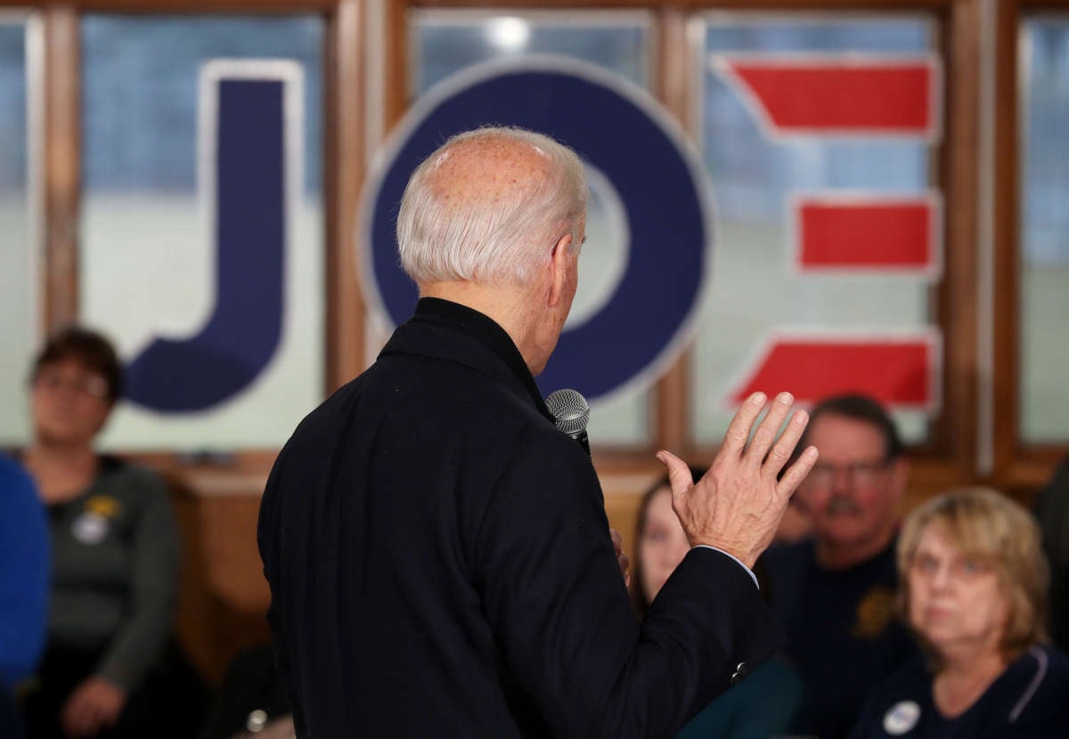 Former Vice President Joe Biden speaks during a campaign stop at Tipton High School on December 28, 2019 in Tipton, Iowa.