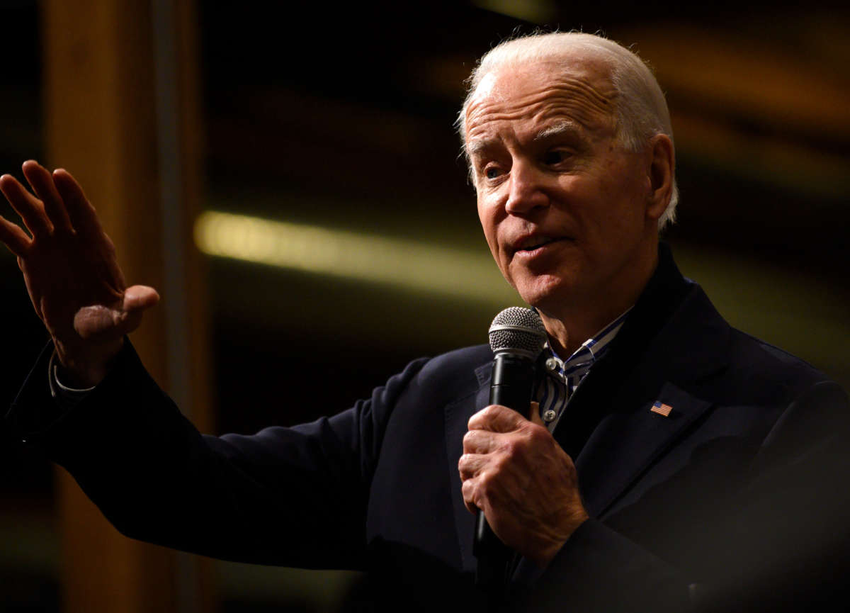 Former Vice President Joe Biden speaks during a campaign event on January 3, 2020, in Independence, Iowa.