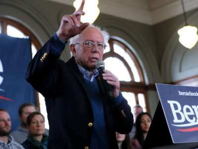 Sen. Bernie Sanders holds a campaign event at La Poste, January 26, 2020, in Perry, Iowa.
