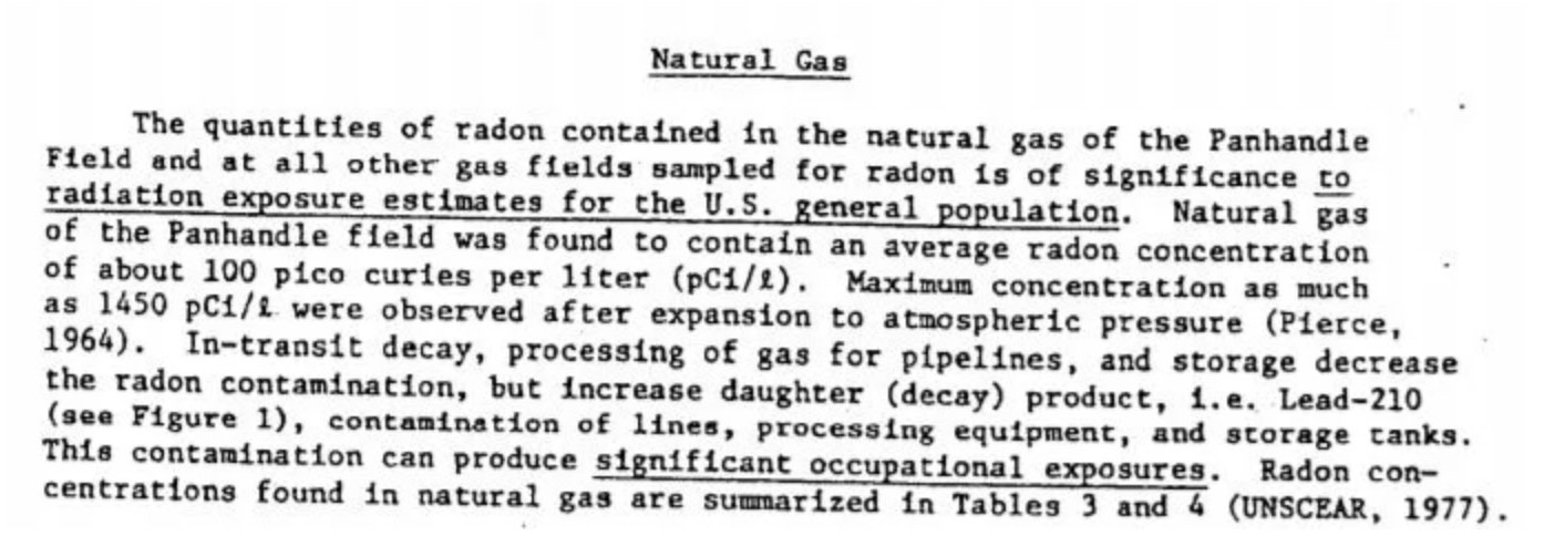 Excerpt from a 1982 report prepared for the American Petroleum Institute and titled “An Analysis of the Impact of the Regulation of 'Radionuclides' as a Hazardous Air Pollutant on the Petroleum Industry.”