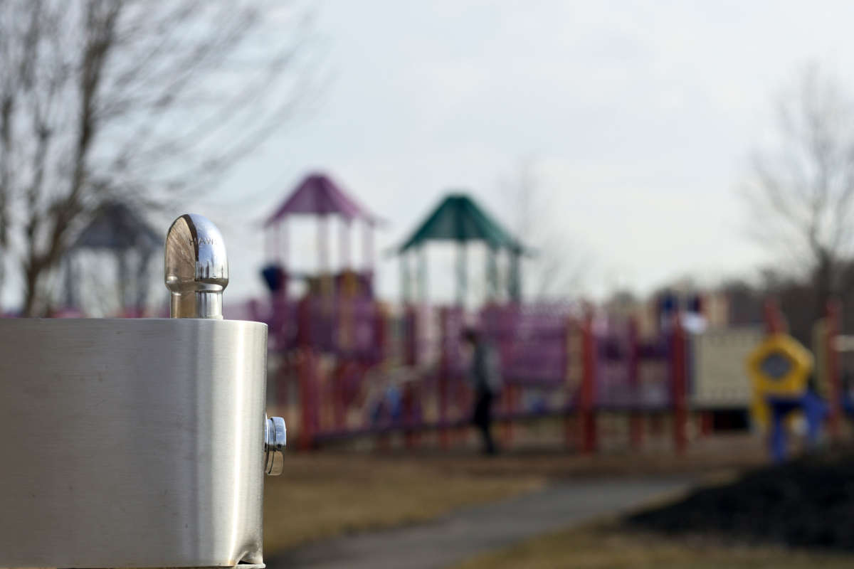 A drinking water fountain near a playground at the grounds of the former Naval Air Warfare Center Warminster, in Bucks County, Pennsylvania, on February 6, 2019.