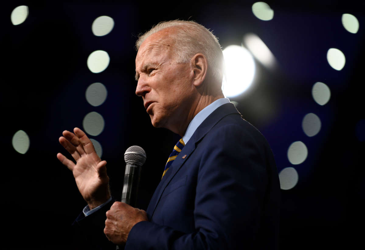 Former Vice President Joe Biden speaks on stage at the Iowa Events Center on August 10, 2019, in Des Moines, Iowa.