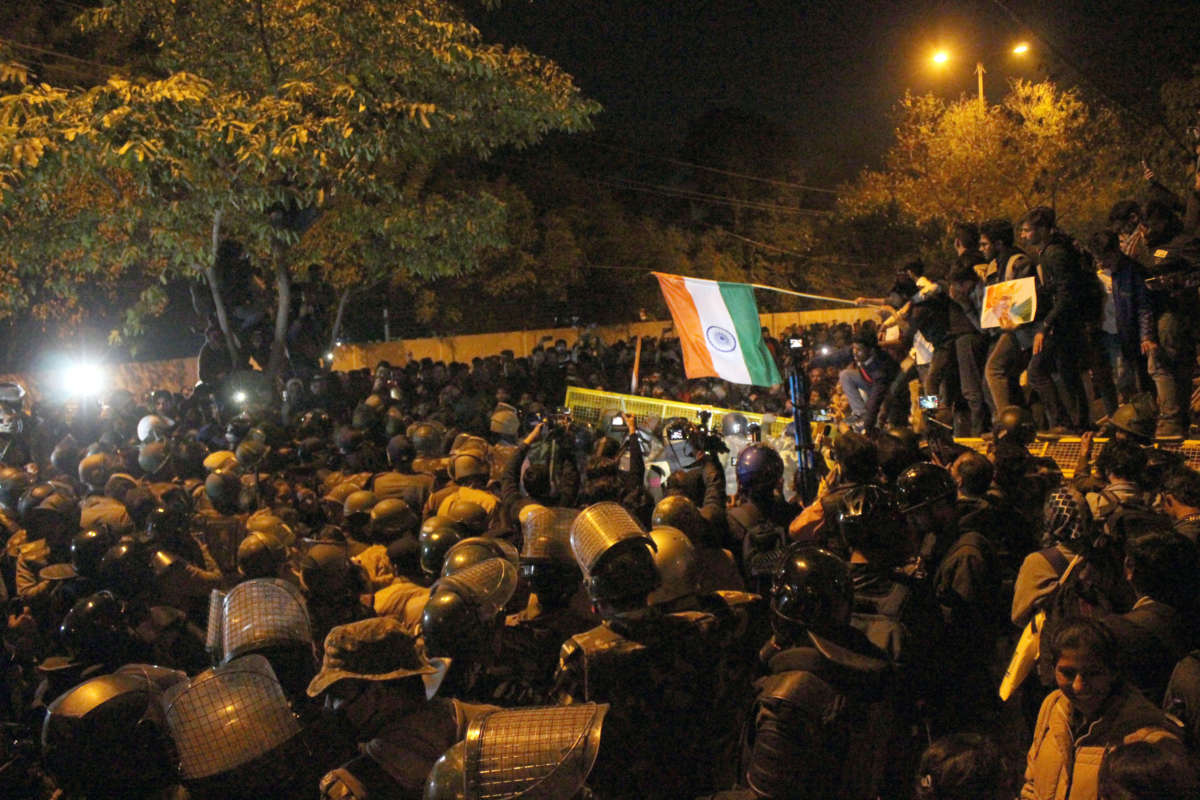 Students of Jamia Millia Islamia and local residents of Okhla protest against the controversial Citizenship Amendment Act, the National Register of Citizens and the National Population Register in New Delhi, India, on January 30, 2020.