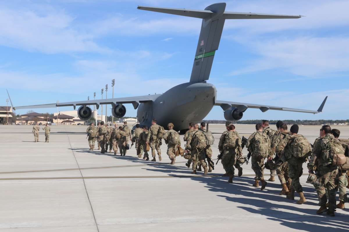 Paratroopers deploy from Pope Army Airfield, North Carolina, on January 1, 2020.