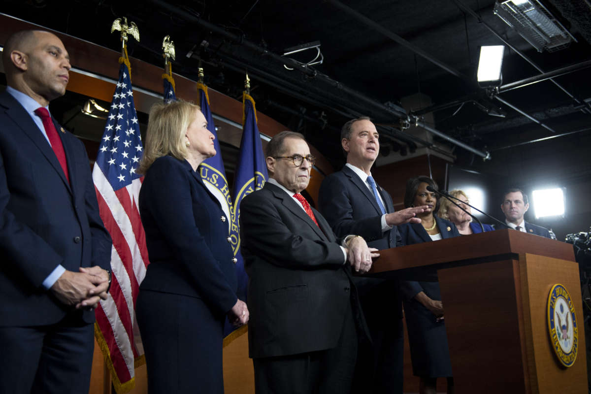 Rep. Adam Schiff speaks during a news conference to announce impeachment managers on Capitol Hill on Wednesday, Jan. 15, 2020.