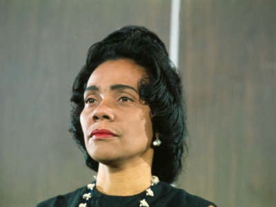 The file on Coretta Scott King, who appears in this photo taken on May 1, 1968, a testament to the larger racist ugliness festering in the U.S., then as now.