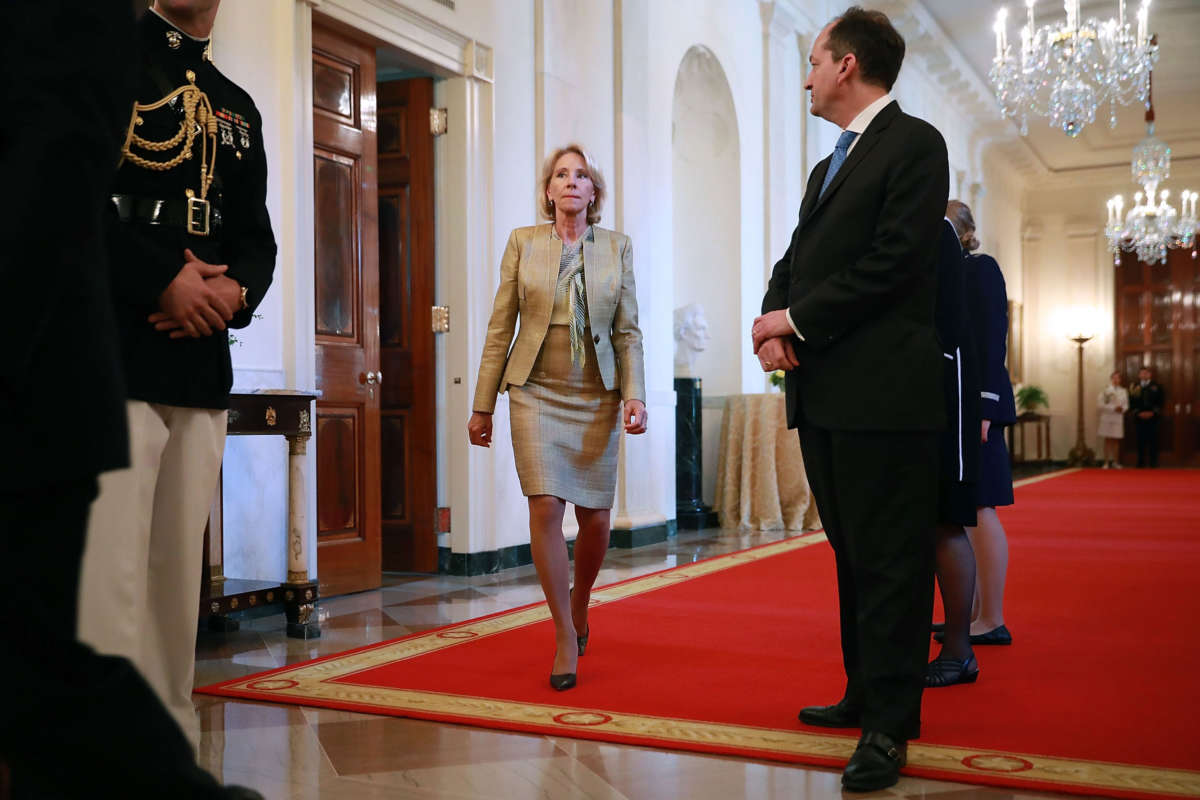 U.S. Secretary of Education Betsy DeVos arrives for the National Teacher of the Year award ceremony at the White House, May 2, 2018, in Washington, D.C.