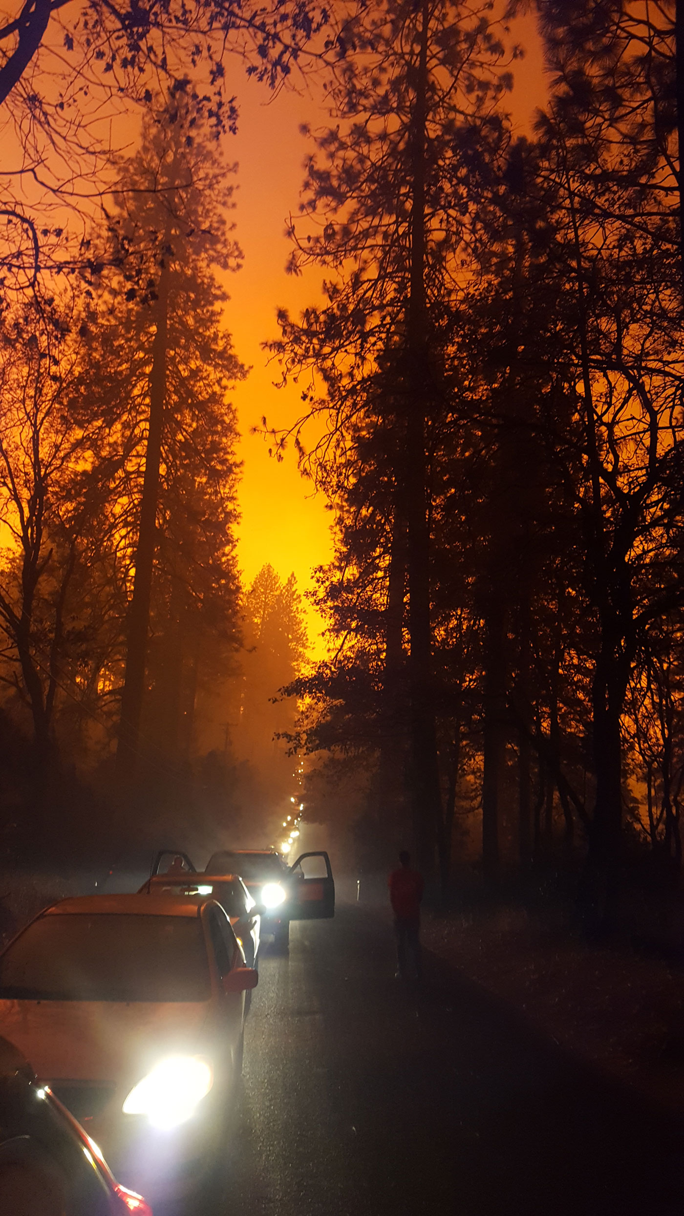 The author took this photo on Edgewood Lane in Paradise, California, as the Camp Fire closed in on everyone trapped there. Five people died on Edgewood Lane not long after this photo was taken.