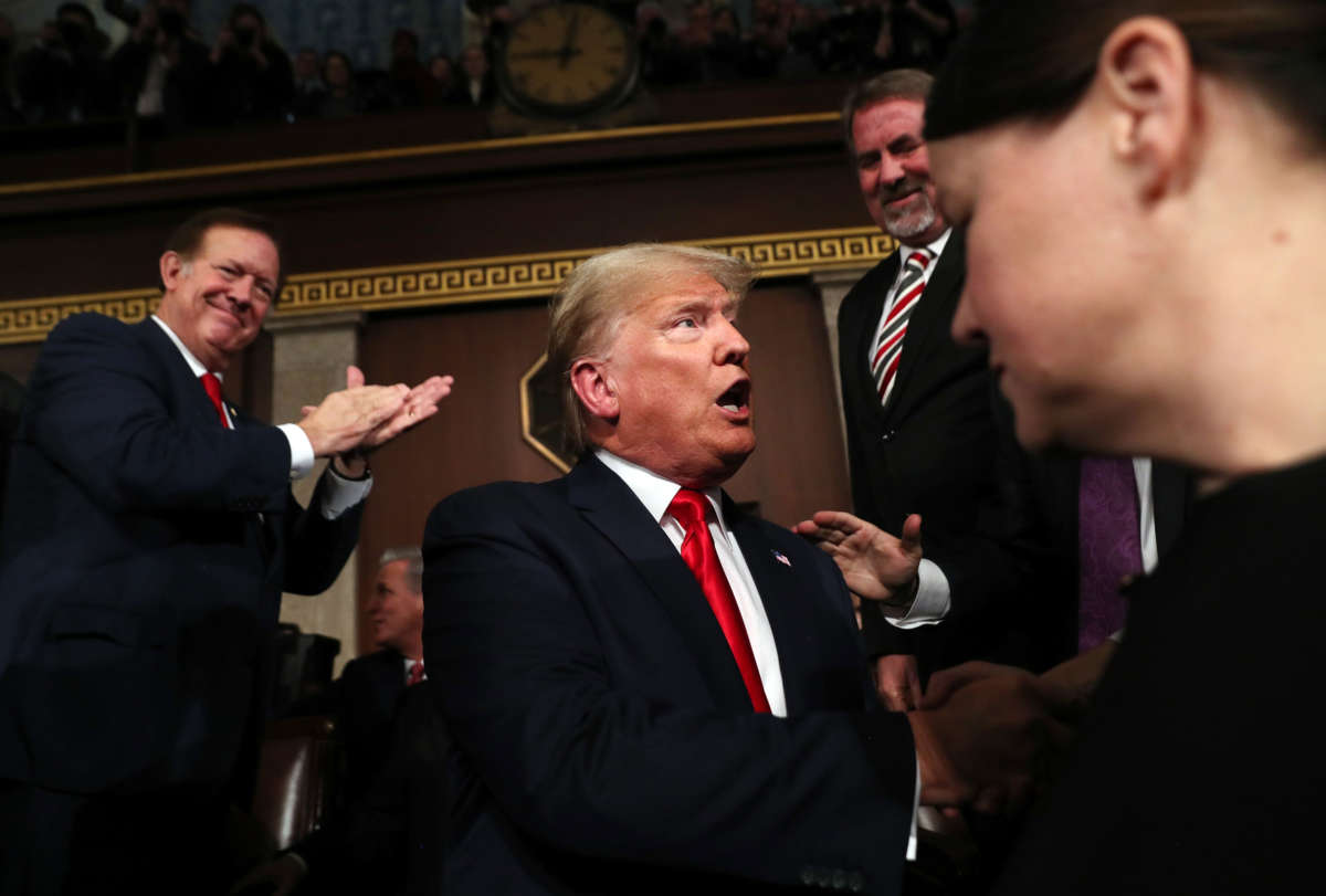 President Trump arrives to deliver the State of the Union address in the House chamber on February 4, 2020, in Washington, D.C.