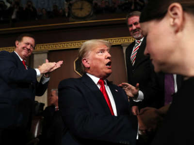 President Trump arrives to deliver the State of the Union address in the House chamber on February 4, 2020, in Washington, D.C.