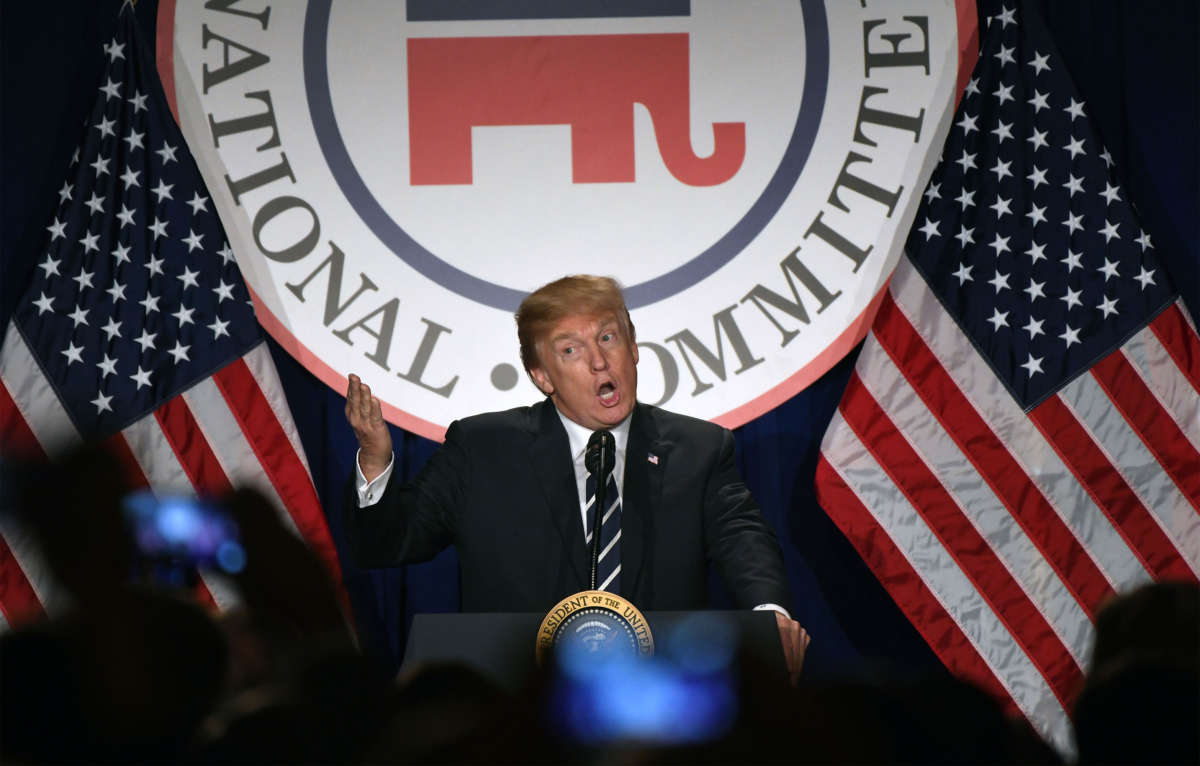 President Trump speaks at the Republican National Committee winter meeting at the Trump International Hotel on February 1, 2018, in Washington, D.C.