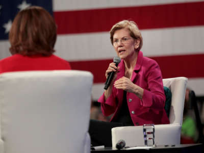 Sen. Elizabeth Warren attends the "Our Rights, Our Courts" presidential forum on February 8, 2020 in Concord, New Hampshire.