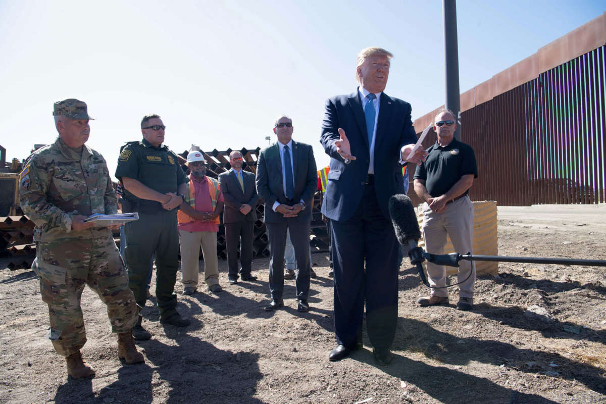 President Trump speaks during a visit to the U.S.-Mexico border fence in Otay Mesa, California, on September 18, 2019.