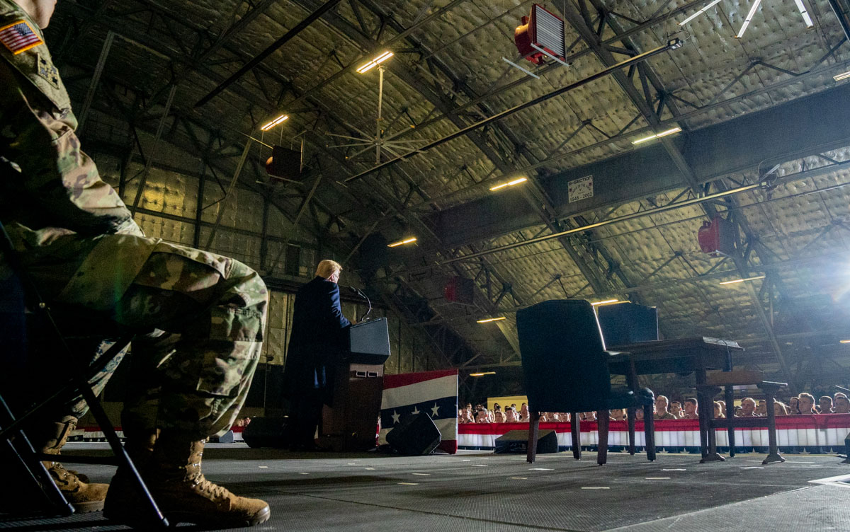 President Trump delivers remarks prior to signing the National Defense Authorization Act on December 20, 2019, at Joint Base Andrews, Maryland.