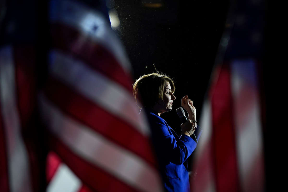 Sen. Amy Klobuchar speaks during an event at Dartmouth College on February 8, 2020, in Hanover, New Hampshire.