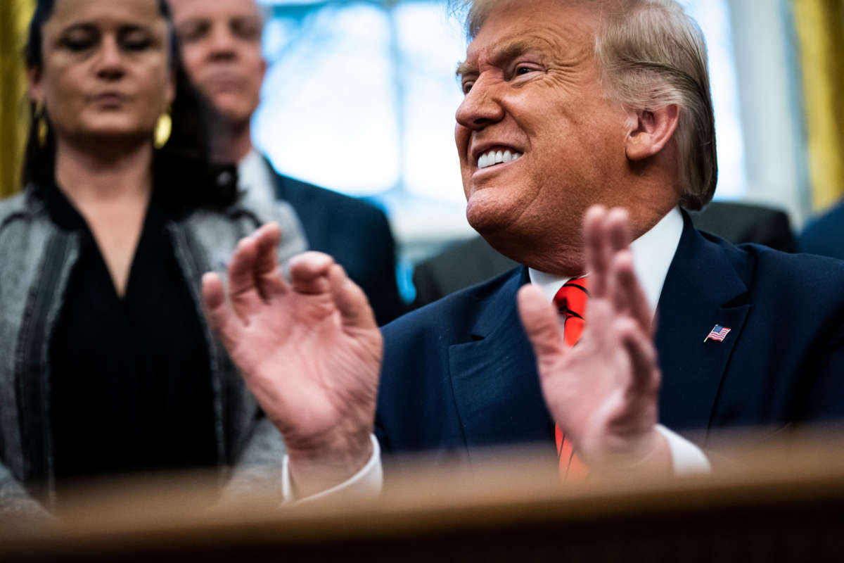 President Trump speaks during a signing ceremony in the Oval Office at the White House on February 11, 2020 in Washington, D.C.
