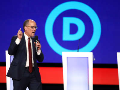 Democratic National Committee chair Tom Perez speaks before the Democratic Presidential Debate at Otterbein University on October 15, 2019, in Westerville, Ohio.