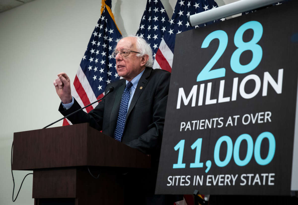 Sen. Bernie Sanders speaks during a press conference to announce legislation to extend and expand funding for community health centers and the National Health Service Corps, at the U.S. Capitol on March 28, 2019, in Washington, D.C.