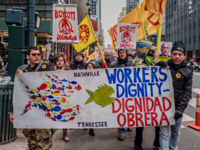 Farmworkers with Coalition of Immokalee Workers, students, faith and community leaders from around the country, concluded a five-day fast in front of the hedge fund offices of Nelson Peltz, the Board Chairman and largest shareholder of the fast food giant, Wendy's, March 15, 2018.