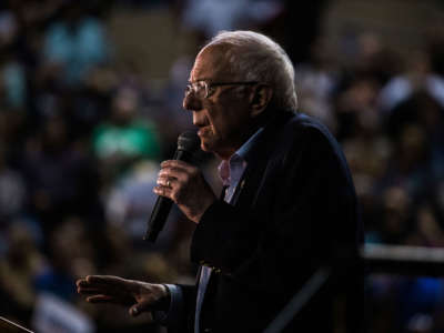 Sen. Bernie Sanders speaks at a campaign rally at Arizona Veterans Memorial Coliseum on March 5, 2020, in Phoenix, Arizona.